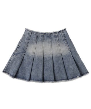 WEGO ヴィンテージウォッシュデニムプリーツスカパン デニム淡加工色