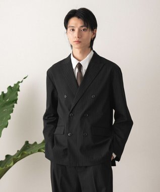 WEGO 【フォーマル/セットアップ対応】ダブルテーラードジャケット ブラックストライプ