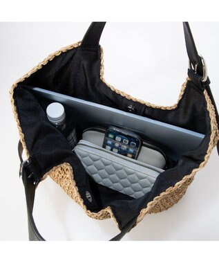 UNBILLION カシュカシュ cachecache / ベルトハンドルクロッシェトート カゴバッグ ブラック