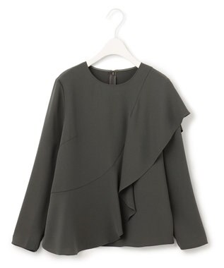 ICB 【WEB限定カラーあり・洗える】エステルダブルクロス 長袖ラッフルブラウス チャコール系