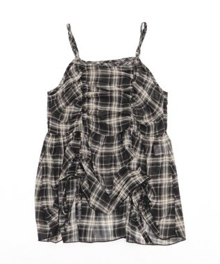 WEGO ドロストデザインキャミワンピース ブラックチェック1