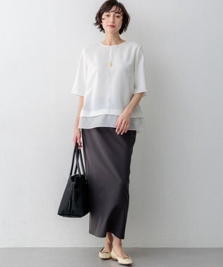 23区 S 【吸水速乾/UVカット/接触冷感】ストレッチジョーゼット シアーコンビ カットソー ホワイト系