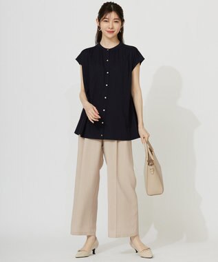 ANY SIS 【接触冷感・UVカット・洗える】ハイストレッチスムース2WAY ブラウス ネイビー