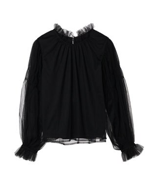Green Parks ・ＥＬＥＮＣＡＲＥ　ＤＵＥ　チュールハイネックブラウス Black