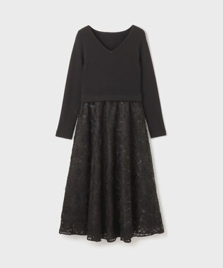 GRACE CONTINENTAL テープ刺繍ニットワンピース ブラック