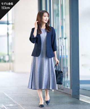 Tiaclasse L 【洗える】ダブルラインフレアワンピース サックス