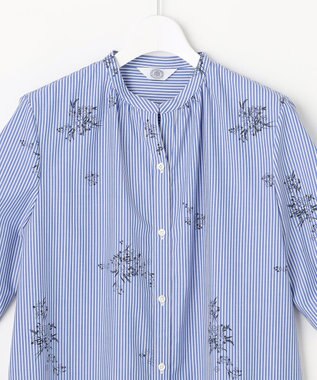 J.PRESS LADIES 【一枚で着映え】ストライプ×フラワープリント ブラウス ネイビーストライプ系