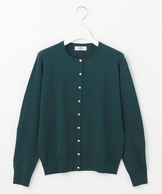 J.PRESS LADIES 【洗える】レーヨンエリートストレッチ クルーネック カーディガン ダークグリーン系