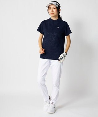 FILA GOLF／marie claire 【FILA GOLF】 チェッカーフラッグ柄エンボス半袖シャツ ネイビー