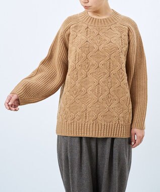 muuc 〈上質なシェットランドウール＆カシミヤ〉〈5種類の模様編み〉パッチワーク柄ケーブル模様編みセーター キャメル