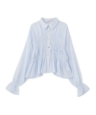 earth music&ecology シャーリングストライプシャツ Stripe Sax