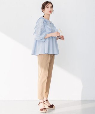 組曲 【WEB限定色あり】レースコンビシャーティング ブラウス 【WEB限定】サックスブルー