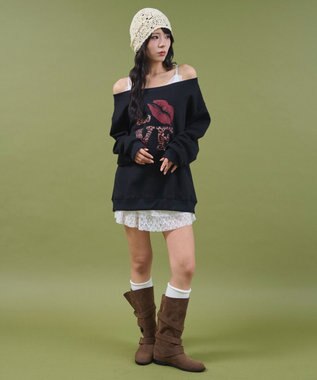 WEGO レオパードロゴオフショルSWT ブラック