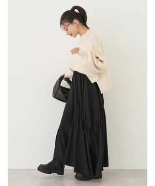 earth music&ecology ドロストギャザーフレアスカート Black