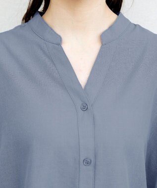 Tiaclasse 【洗える】リネンミックススキッパーシャツワンピース サックス