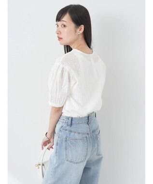 earth music&ecology 刺繍パフスリーブブラウス Off White