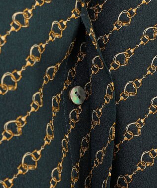 23区 【洗える】Ratti チェーンモチーフ ボウタイ ブラウス ダークグリーンプリント