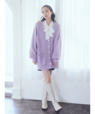 earth music&ecology アンチピリング畦Ｖネックカーディガン Lavender