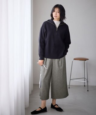 ANY スウェットライクハーフジップニット ブラック