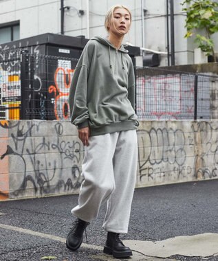 WEGO ピグメントハーフZIPロゴプルパーカー カーキ