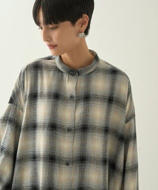 AMERICAN HOLIC バンドカラーチェックシャツワンピース Check Gray