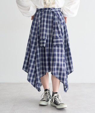 earth music&ecology イレヘムチェックシャツライクスカート Navy