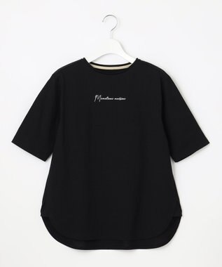 自由区 L 【洗える】Marine半袖 ロゴTシャツ ブラック×オフ刺繍