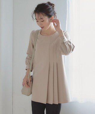 Tiaclasse L 【洗える】アシンメトリ―タックチュニック グレージュ