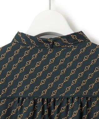 23区 【洗える】Ratti チェーンモチーフ ボウタイ ブラウス ダークグリーンプリント