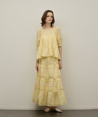 GRACE CONTINENTAL レースコンビピンタックブラウス イエロー