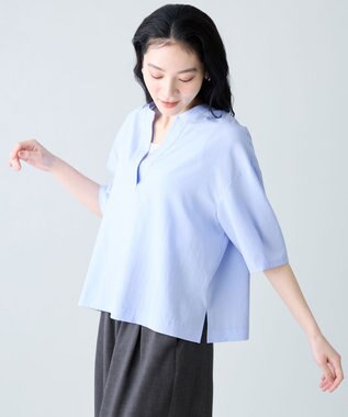 ANY 楽映えスキッパーブラウス ライトブルー