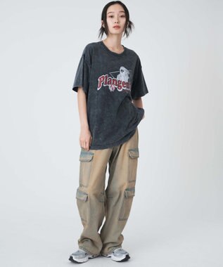 WEGO ヴィンテージウォッシュデニムカーブカーゴパンツ デニム淡色