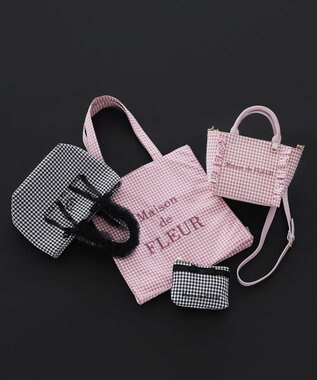 Maison de FLEUR ギンガムチェックスクエアポーチ Black