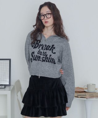 WEGO フラッフィーグラフィックジャガードニットZIPパーカー グレー