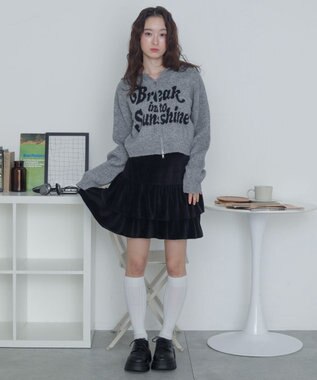 WEGO フラッフィーグラフィックジャガードニットZIPパーカー グレー