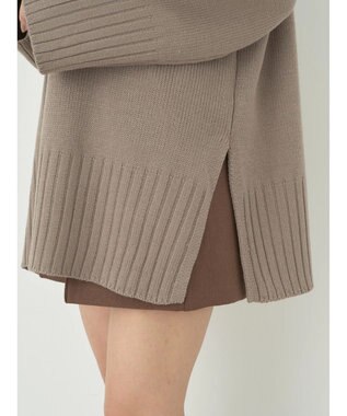 earth music&ecology アンチピリングリブハイネックチュニック Gray Beige