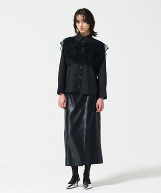 GRACE CONTINENTAL レイヤード刺繍シャツブラウス ブラック