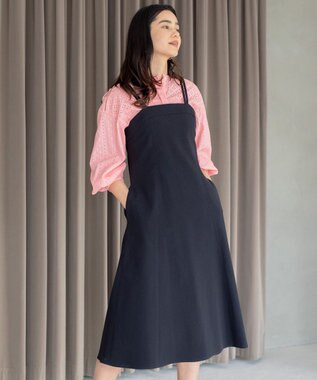 組曲 L 【肩ひも調整可】ドビーピケ キャミワンピース ブラック系