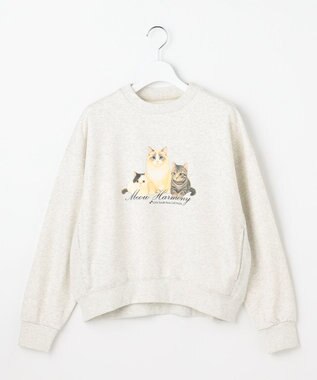 Feroux 【猫カフェMOCHAコラボ】猫ちゃんプリント トレーナー ライトグレー系