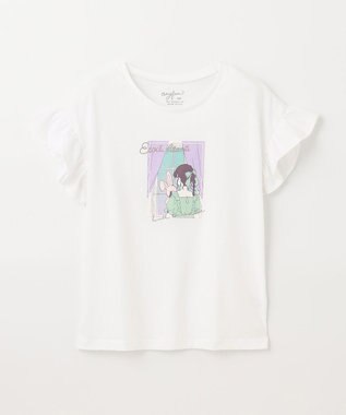 ANY KIDS 袖フリル エモプリント Ｔシャツ オフホワイト