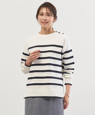 J.PRESS LADIES L Cotton Polyester カラーボーダー ニット