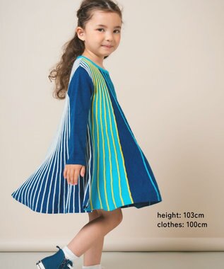 ami amie マルチカラーストライプワンピース85cm～130cm ネイビー