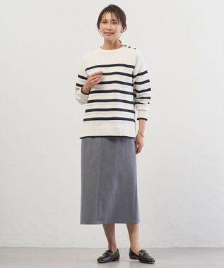 J.PRESS LADIES S Cotton Polyester カラーボーダー ニット オフ×ネイビー系