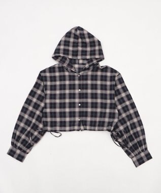 WEGO チェックショートフードシャツ ネイビー