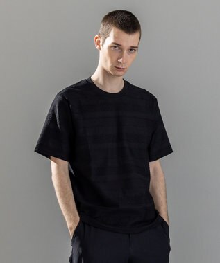 JOSEPH HOMME 新柄【ストレッチ/洗える】ジャガードボーダー　クルーネックTシャツ ブラック系