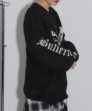 WEGO モチーフグラフィックフラッフィーニットプルオーバー ブラック