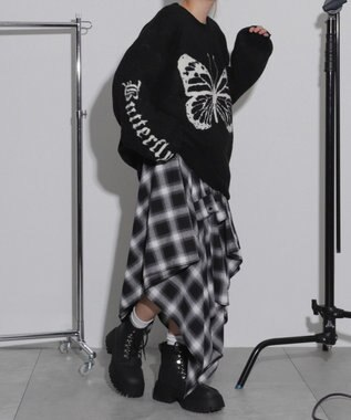 WEGO モチーフグラフィックフラッフィーニットプルオーバー ブラック