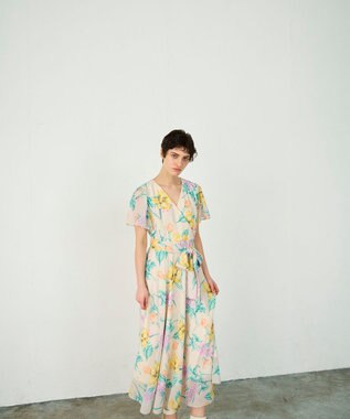 GRACE CONTINENTAL ミモザプリントワンピース ベージュ