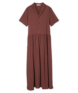 Green Parks ローウエスト切替開襟シャツワンピース Terracotta