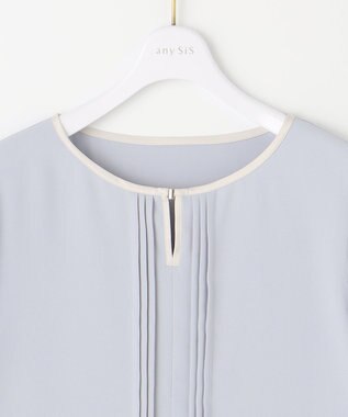 ANY SIS S 【洗える】フロントタックバイカラー ブラウス ライトブルー×アイボリー